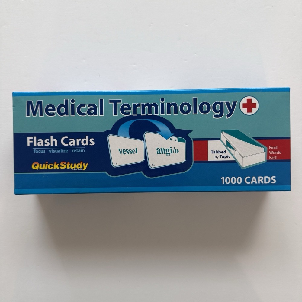 QuickStudy Medical Terminology Flash Cards 4x3.5 Deck 1000 Cards Tabbed Topic